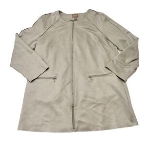 Chico's Womens Sz 2/US L Light Gray Faux Suede Zip Up Longline Minimalist Jacket